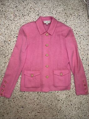 St John Collection pink knit jacket blazer pearl button 12 USA